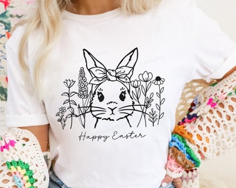 Happy Easter svg png, Easter Bunny svg png, Floral Bunny SVG, Spring svg, Flowers svg, Easter Shirt svg, Easter Pillow, Easter sign svg
