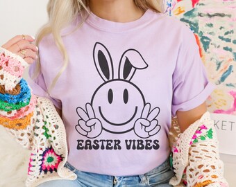 Vibraciones de Pascua svg png, Archivo svg de Pascua, SVG de Pascua retro, Cara sonriente, Conejito de Pascua svg, Feliz Pascua svg, Cricut de Pascua, Camisa de Pascua svg