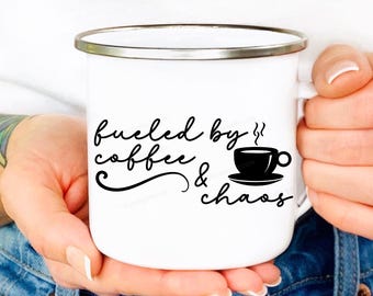 Fueled by Coffee and Chaos SVG PNG, Funny Coffee Lover Shirt Design, Cute Morning Mug Clipart, Cricut Cut File, Humorous Caffeine Graphic
