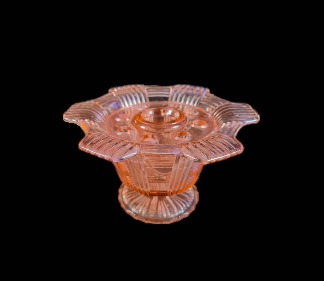 Vintage Pink Glass Vase With Frog Art Deco Etsy