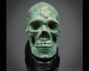 Human I Talisman Skull, Cast Solid Bronze Sculpture with Unique Patina