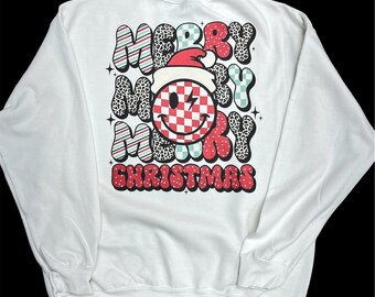 Merry Christmas retro smiley face sweatshirt - DTG (direct to garment) ink print