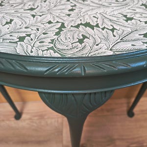 Green Hall Table with Vintage Oak Leaf Print