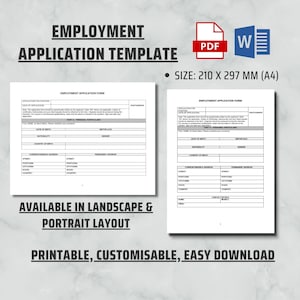 Employment Application Form, PDF & Microsoft Word, Application for Employment, Printable Custom Employment