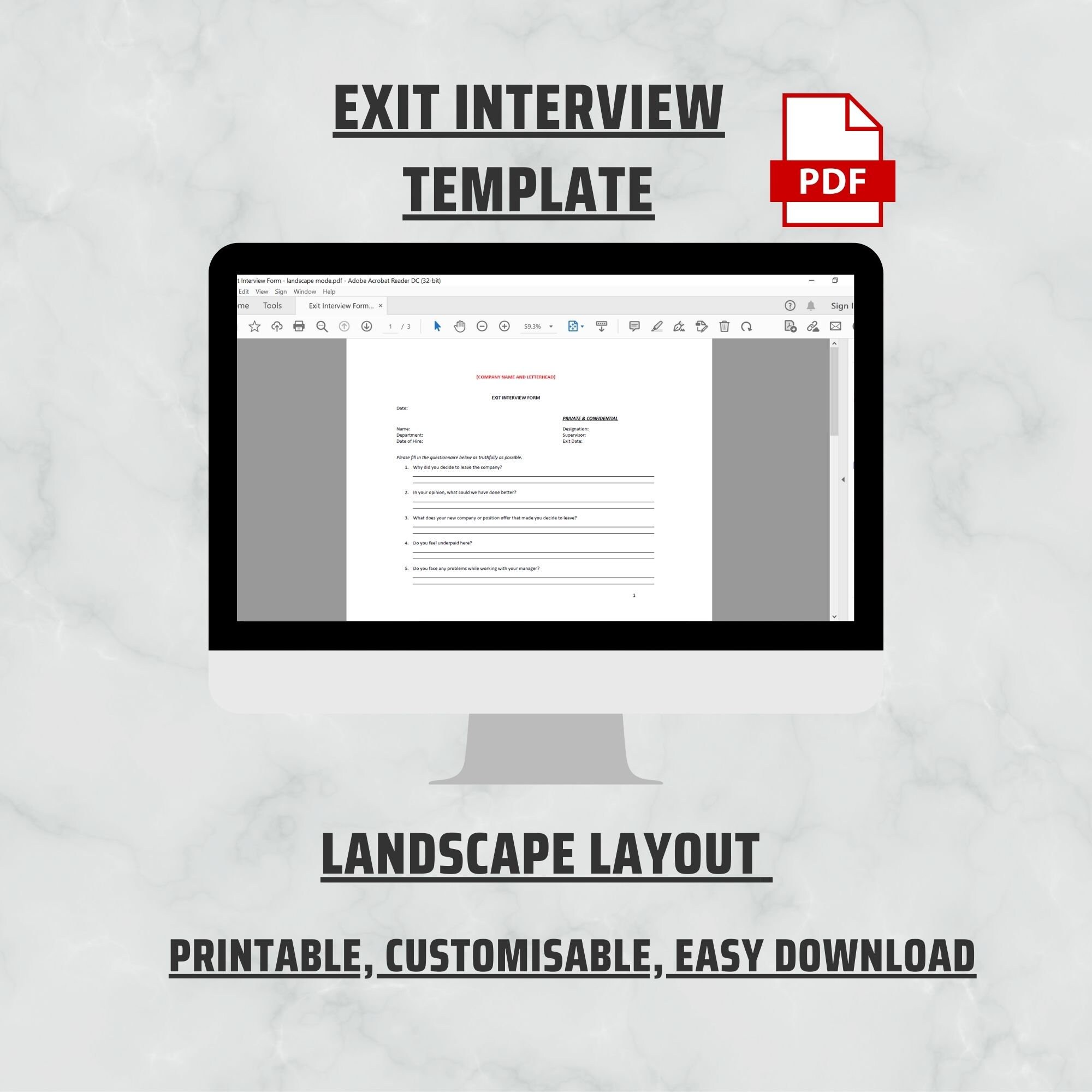 Exit Interview Template Word and PDF Template for Employer - Etsy