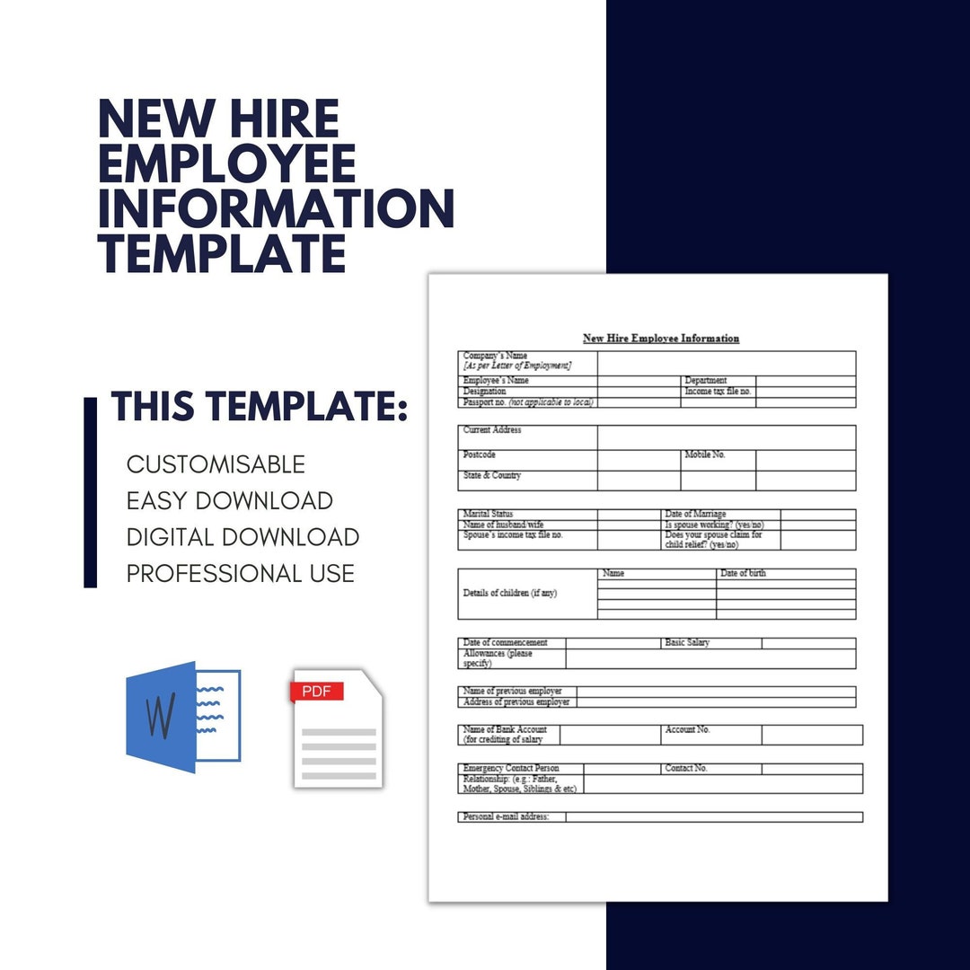 New Hire Employee Information Template Microsoft Word and PDF Template New Hire Employee Information Template Microsoft Word and PDF Template