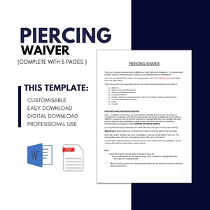 Piercing Waiver Form, Piercing Consent Form, Piercing Release of Liability, Nose & Ear Piercing Form, Piercing Forms