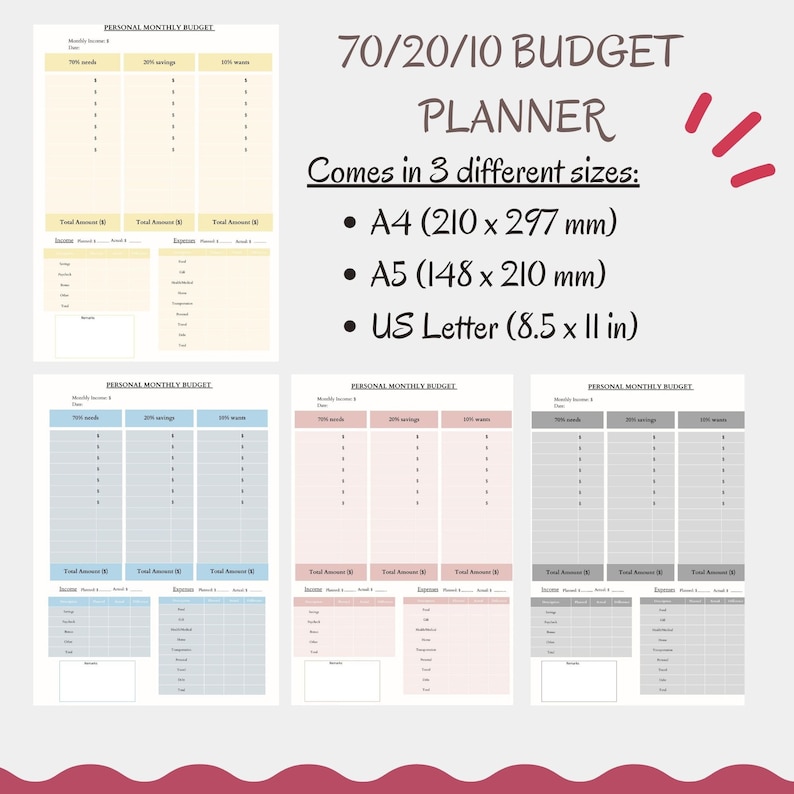70 20 10 Budget Planner Budget Printable Template monthly - Etsy Israel