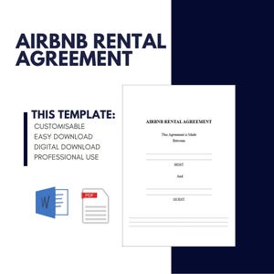 Airbnb Rental Agreement Template, Editable Document, Customizable, Short Term Rental