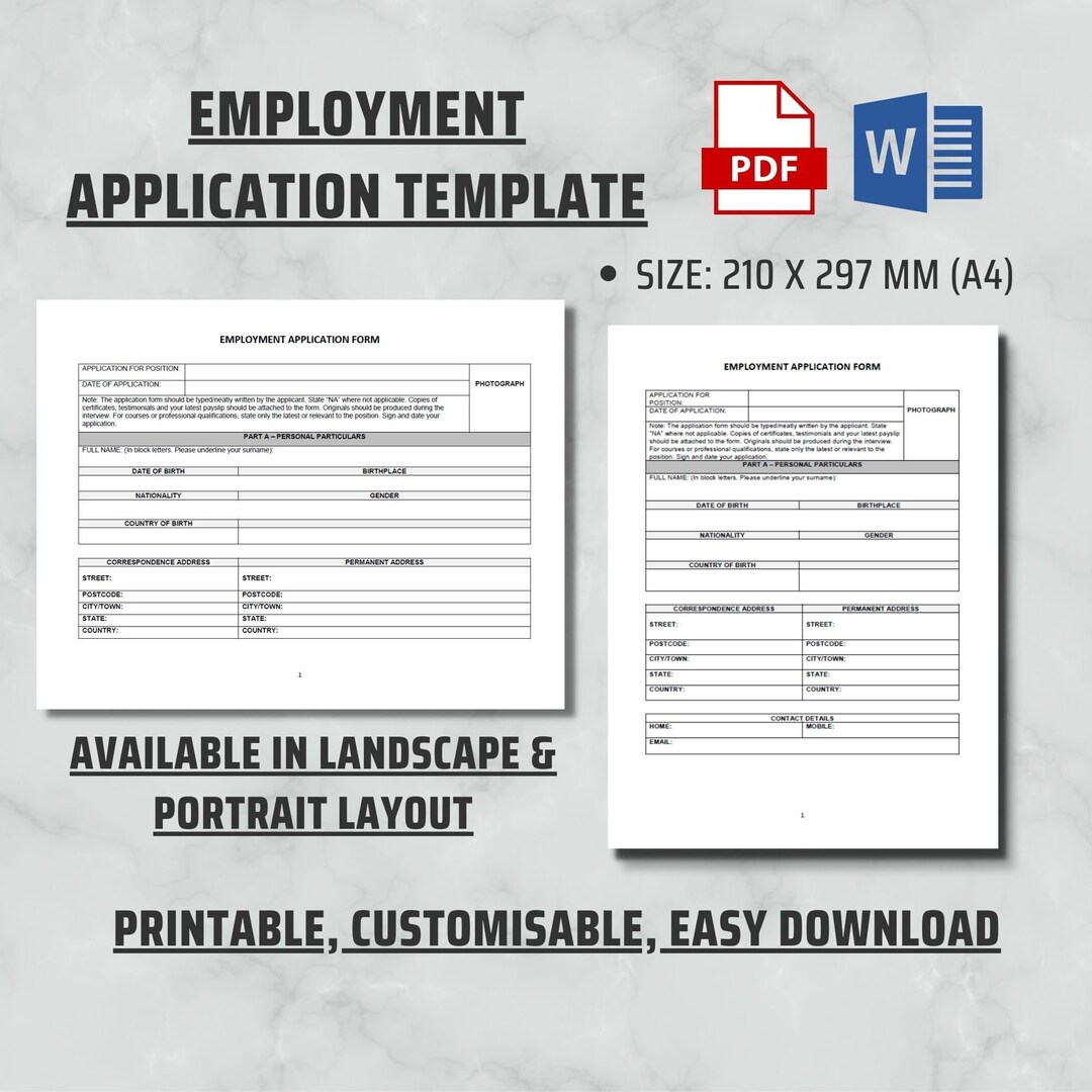 Employment Application Form, PDF &amp; Microsoft Word, Application for ...
