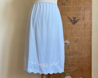 1950s bird embroidered blue nylon underskirt