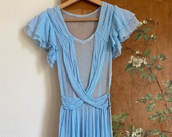 1930s mesh net mermaid blue dress