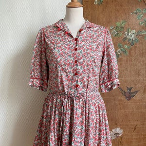 1970s vintage Liberty of London red floral cherry bird print summer dress