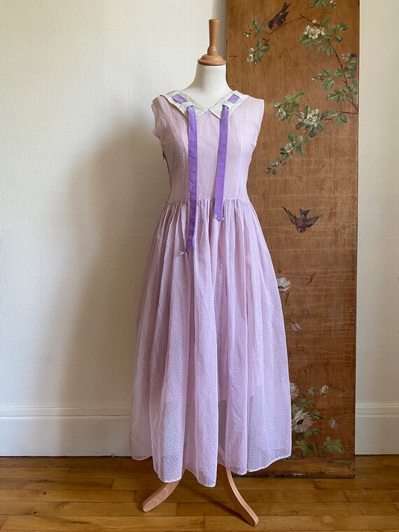 1950s lilac purple lavender plumeti prom dress sa… - image 2