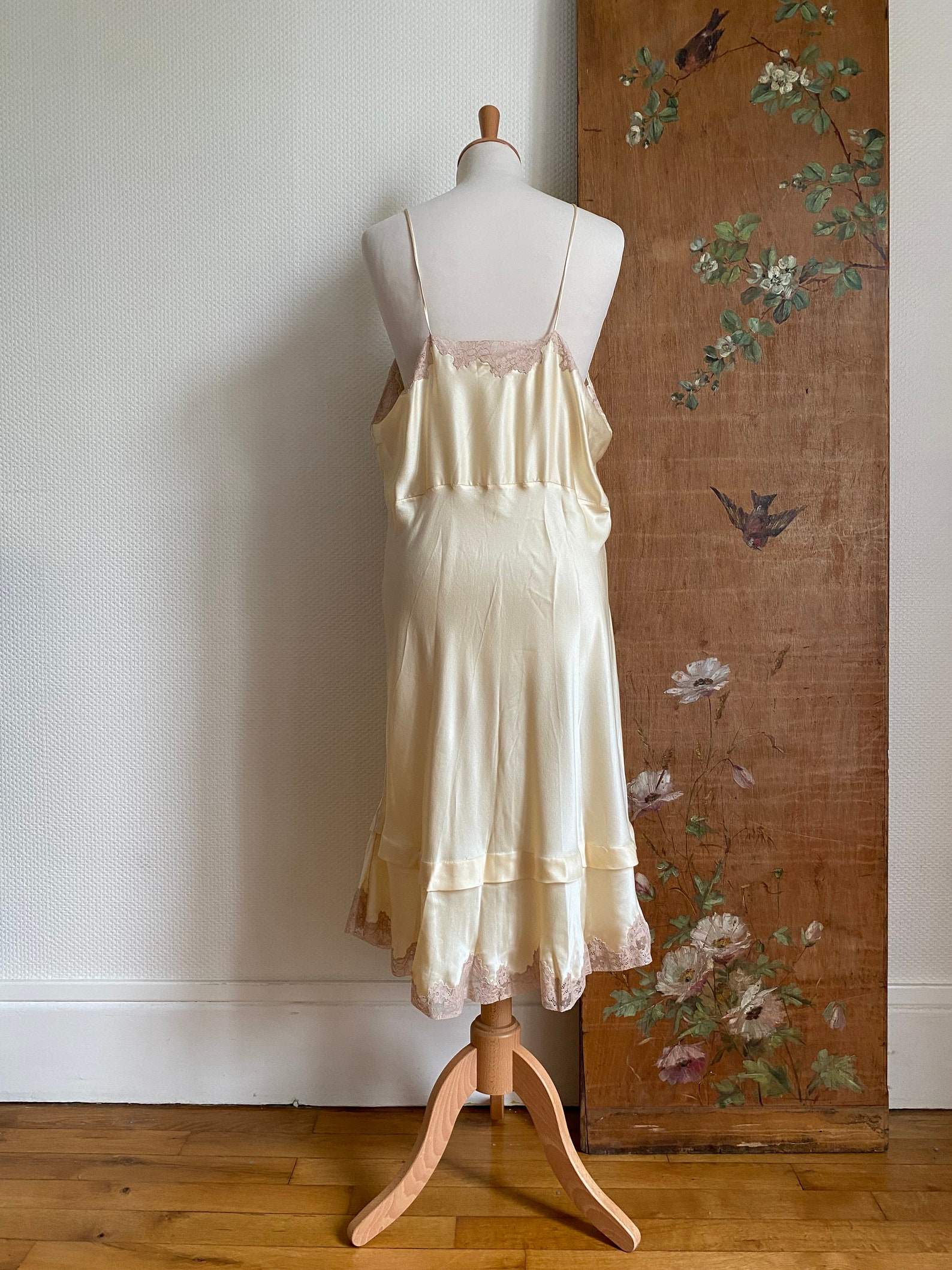 1940s Open Back Gold Dot Silk Dress