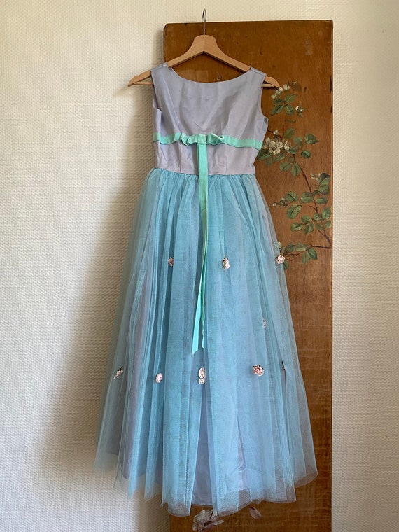 1950s prom dress tulle tutu blue green purple lil… - image 1