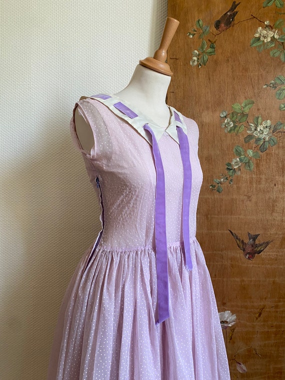 1950s lilac purple lavender plumeti prom dress sa… - image 4