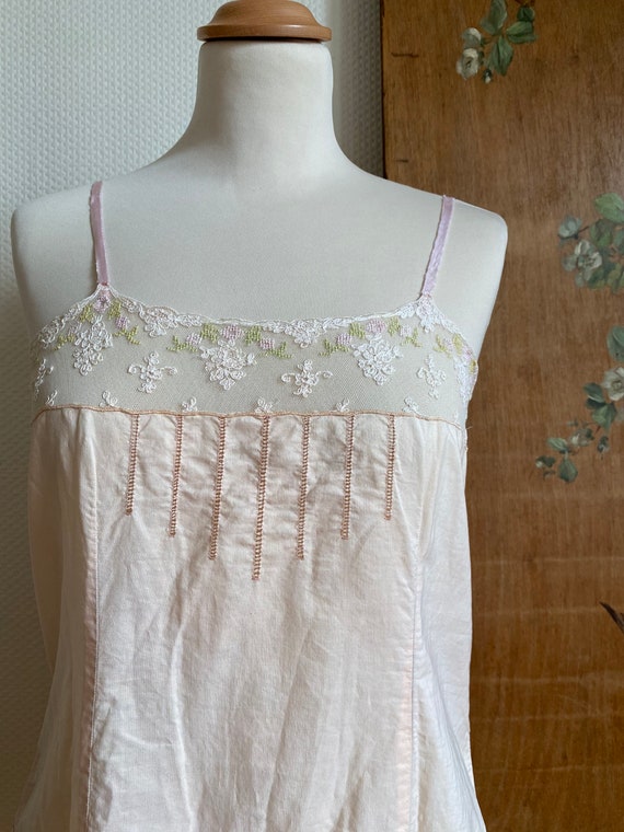 1920s embroidered flowers pink peach cotton flapp… - image 4