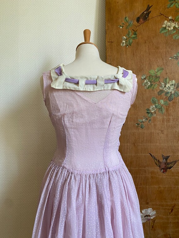 1950s lilac purple lavender plumeti prom dress sa… - image 8