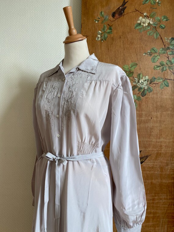 1940s gray dove embroidered rayon maxi shirtdress… - image 5