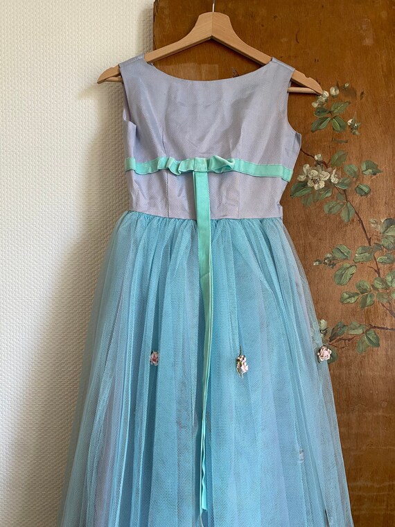 1950s prom dress tulle tutu blue green purple lil… - image 2