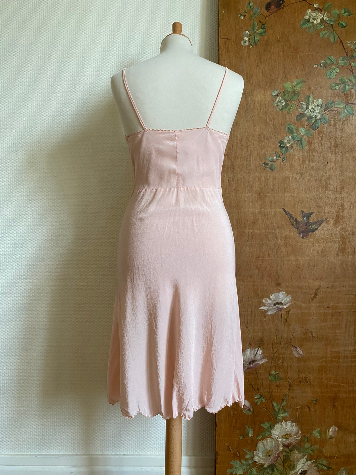 1930s Pink Slip Shorts with Floral Embroidery