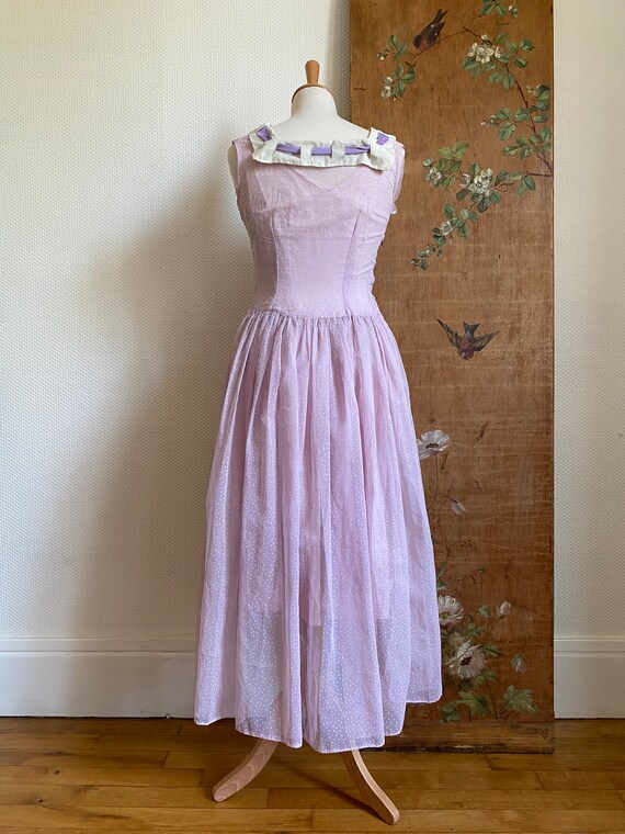 1950s lilac purple lavender plumeti prom dress sa… - image 7