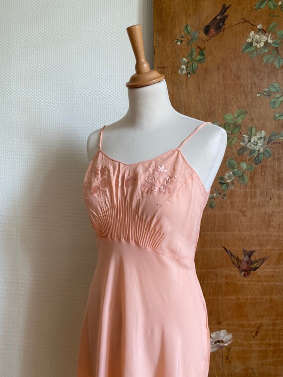 Peach Pink Embroidered A-Line Short Dress with Waist Belt