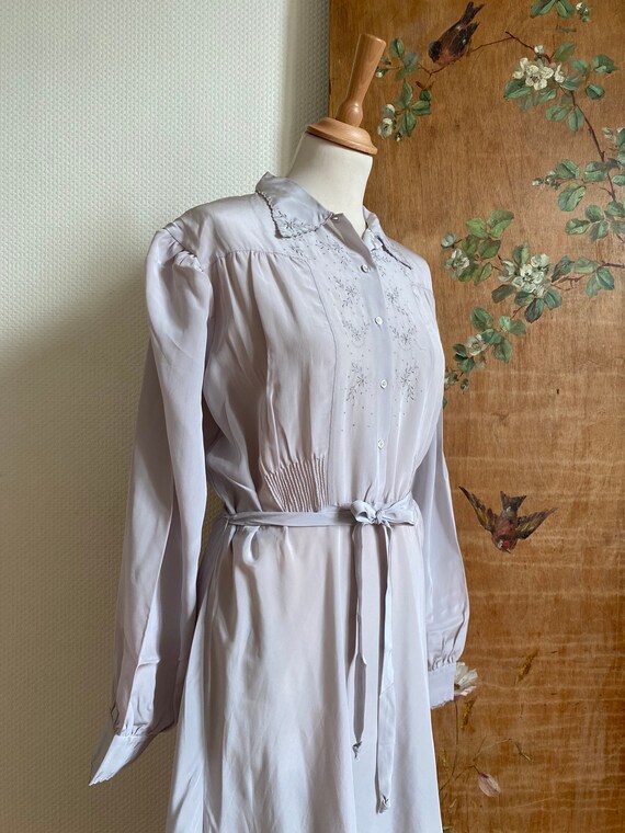 1940s gray dove embroidered rayon maxi shirtdress… - image 3