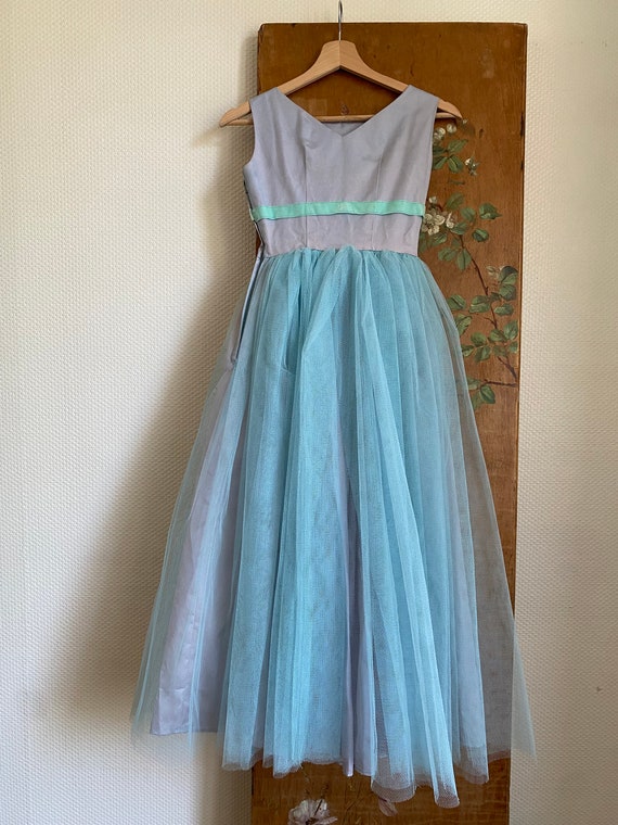 1950s prom dress tulle tutu blue green purple lil… - image 8