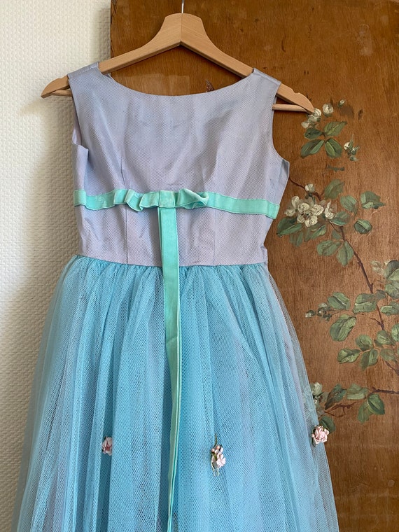 1950s prom dress tulle tutu blue green purple lil… - image 3