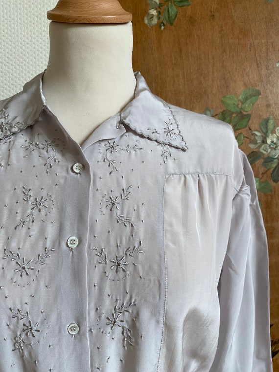 1940s gray dove embroidered rayon maxi shirtdress… - image 4