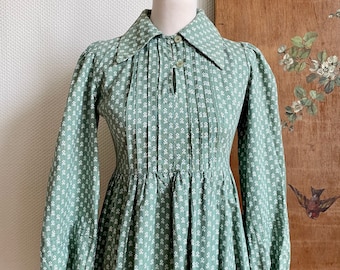 1970s Laura Ashley Made In Wales Green Floral Print Prairie Dress Vintage