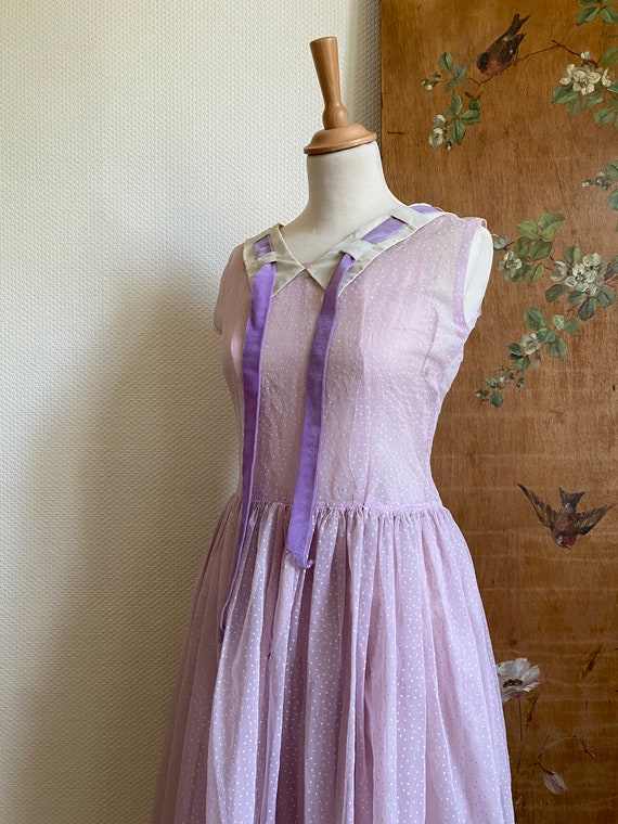 1950s lilac purple lavender plumeti prom dress sa… - image 5