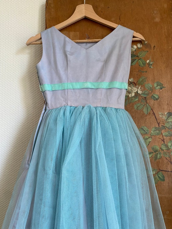 1950s prom dress tulle tutu blue green purple lil… - image 7