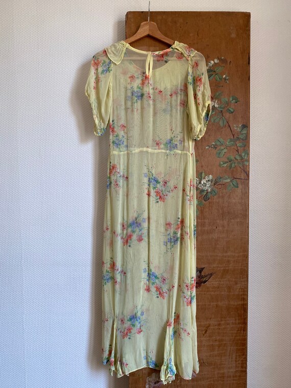 1930s Yellow Chiffon Ruffle Dress