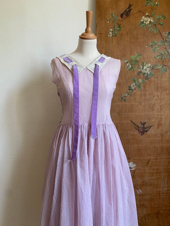 1950s lilac purple lavender plumeti prom dress sa… - image 1