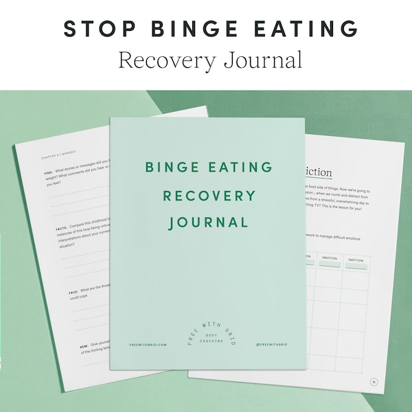 Binge Eating Recovery Journal: Therapy Planner, Overcome Emotional Eating, Mental Health Help, Digital Journal, Printable Planner A4 PDF