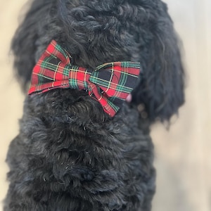 Dog bow red and green tartan/plaid over the collar dog bow tie/ cat bow tie