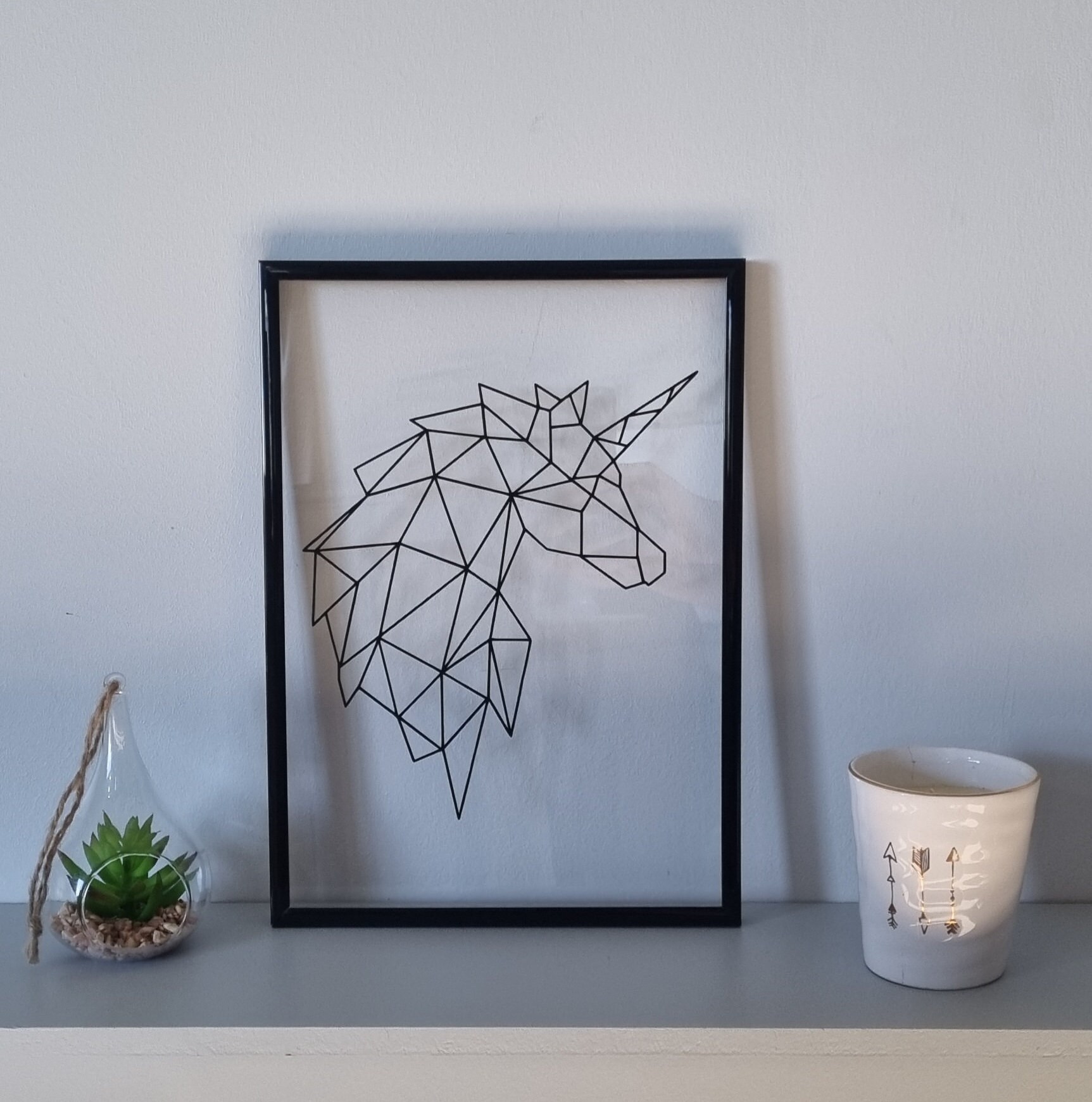 Décoration Tableau Licorne Origami Vinyle sur Verre Sans Fond