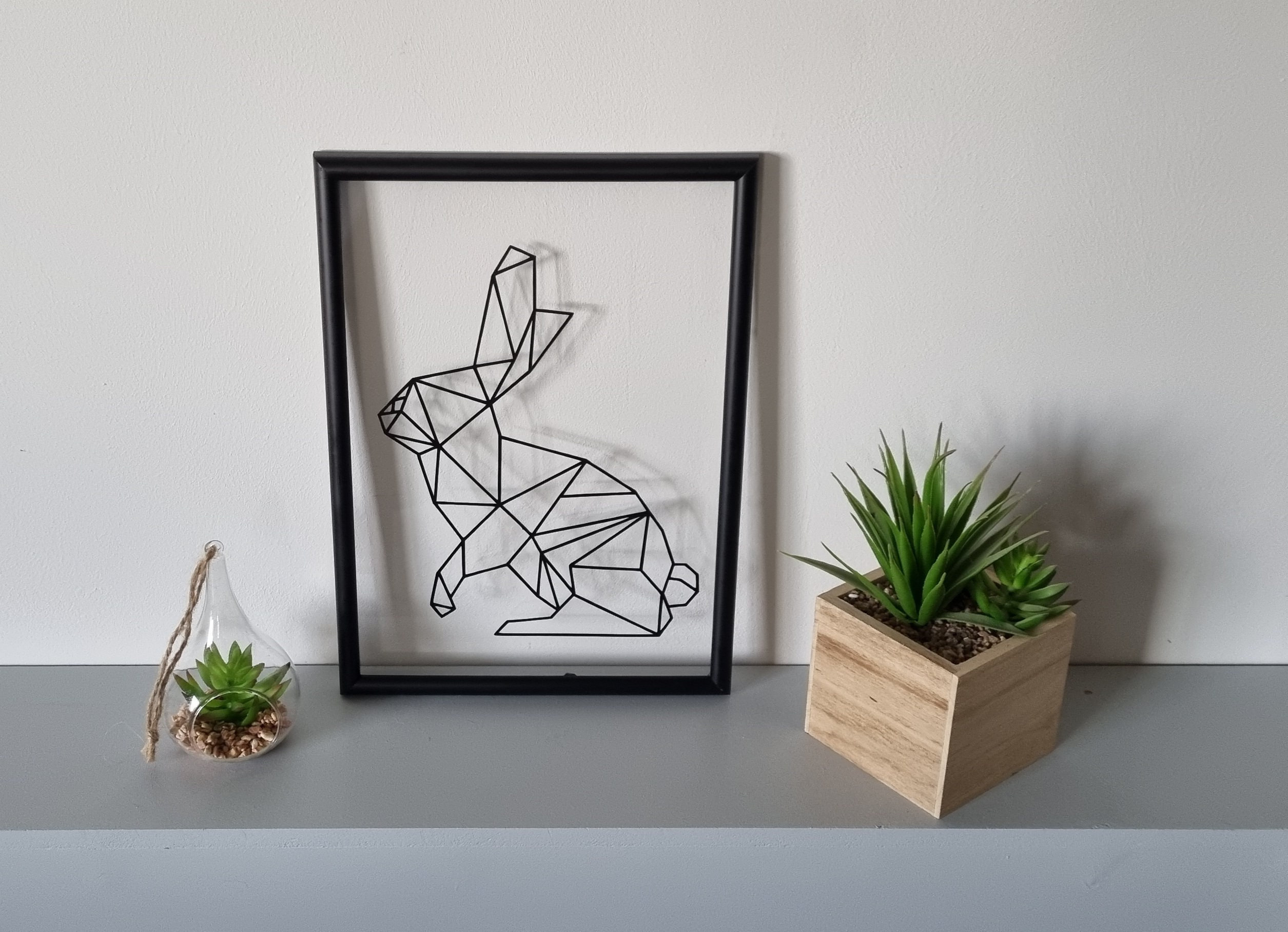 Décoration Tableau Lapin Origami Vinyl sur Verre Sans Fond