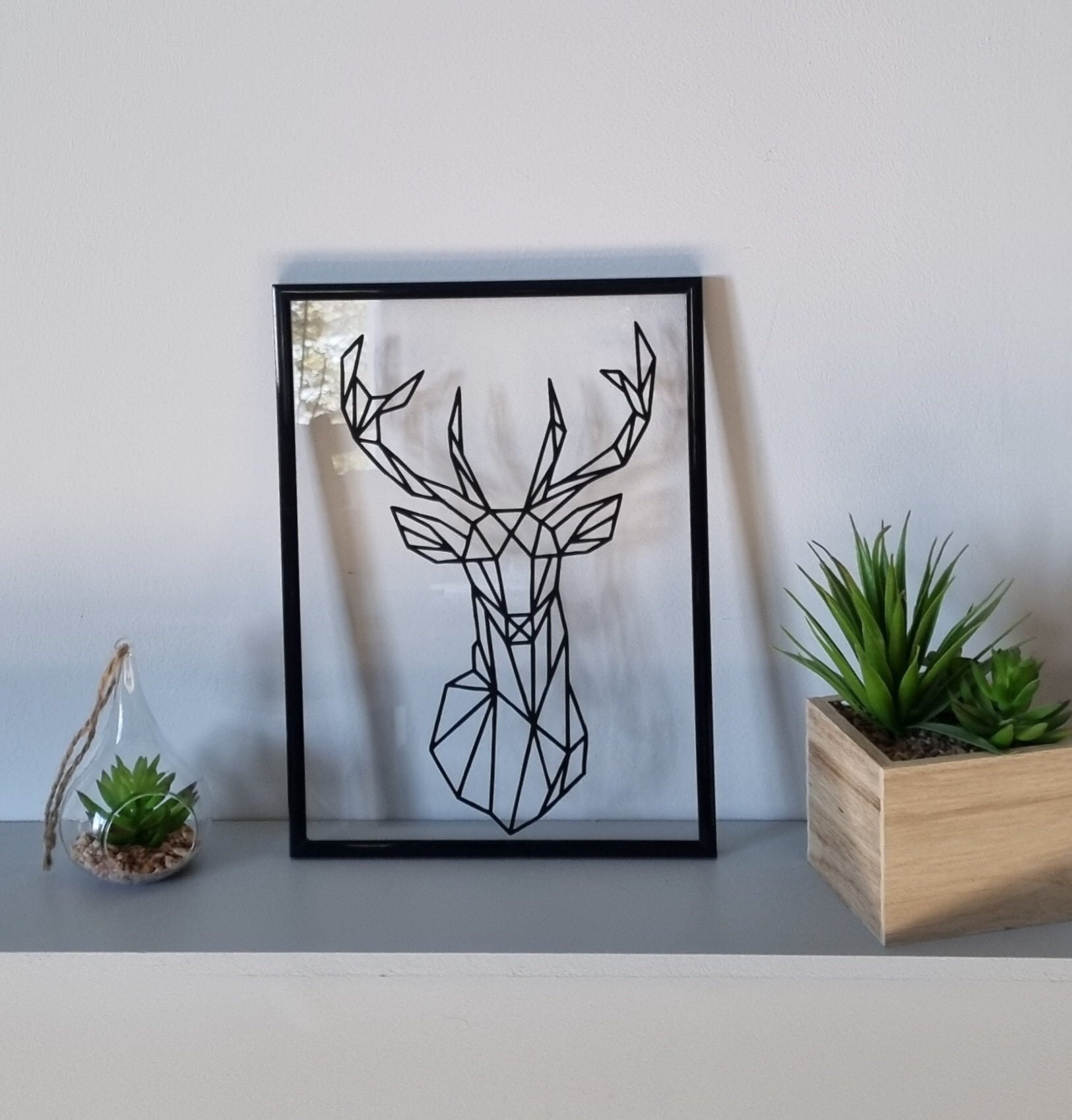 Décoration Cerf Licorne Origami Vinyle sur Verre Sans Fond