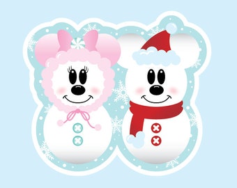 Mickey and Minnie Snowman Sticker