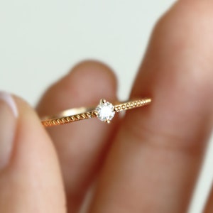 9K Solid Gold Dainty Ring, Minimalist Thin Band, Cubic Zirconia