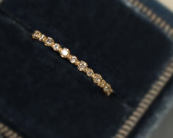9K Solid Gold Thin Band Ring, Dainty Cubic Zirconia Stacking Ring