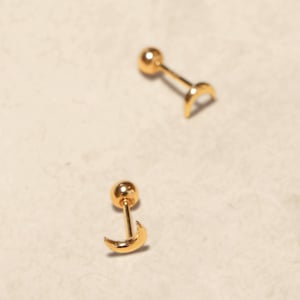 10K Solid Gold Moon Balls Screw Back Tiny Stud Earrings, 10K Real Gold ball end piercing, Cartilage Helix 2nd/3rd earlobe Piercings