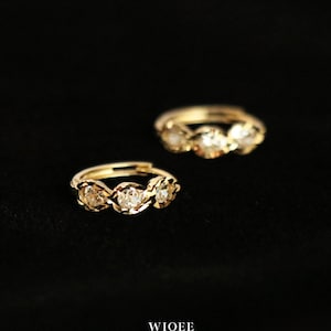 Solid Gold Stunning Dainty Hoop Earrings, 9K Solid Gold CZ Diamond Small Huggie Hoop Earrings, Hinged Solid Gold Earrings,Mother's Day Gift