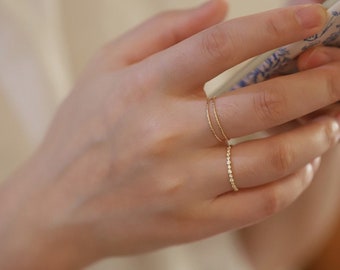 14K Solid Gold Dainty Ring, Minimalist Stackable Band