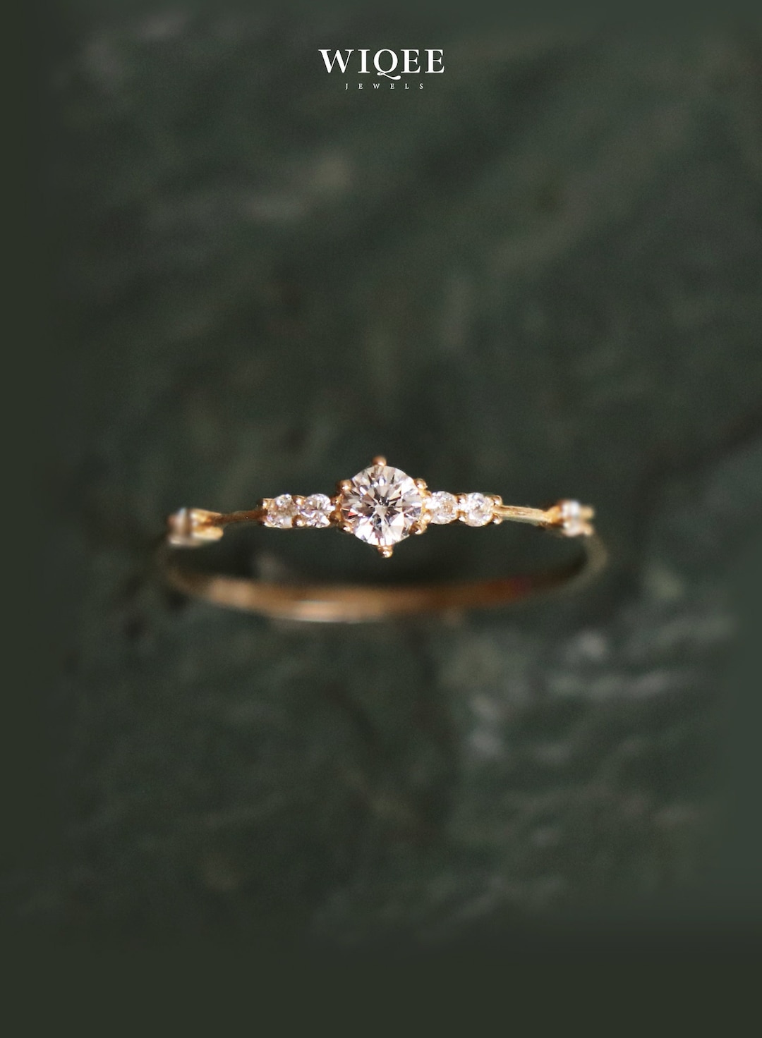 14K Solid Gold Dainty Ring, Minimalist Cubic Zirconia Stackable Band - Etsy