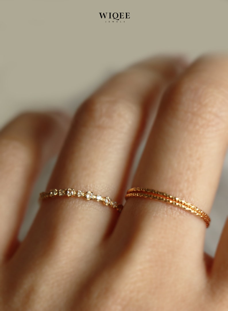 9K Solid Gold Elegant Stackable Thin Band Dainty Ring, Gold Dainty Ring, Stackable Thin Ring. image 6
